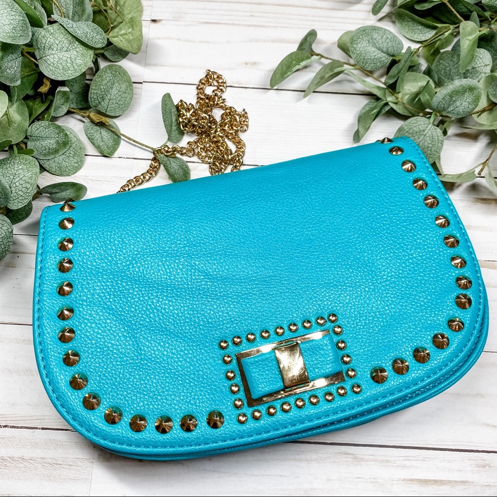 Turquoise Studded Cross Body Bag